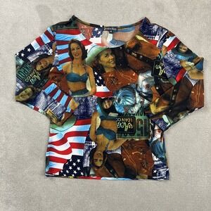 Jessica Max Size M Women Western Pinup Cowgirl Americana Flag Graphic Print Top